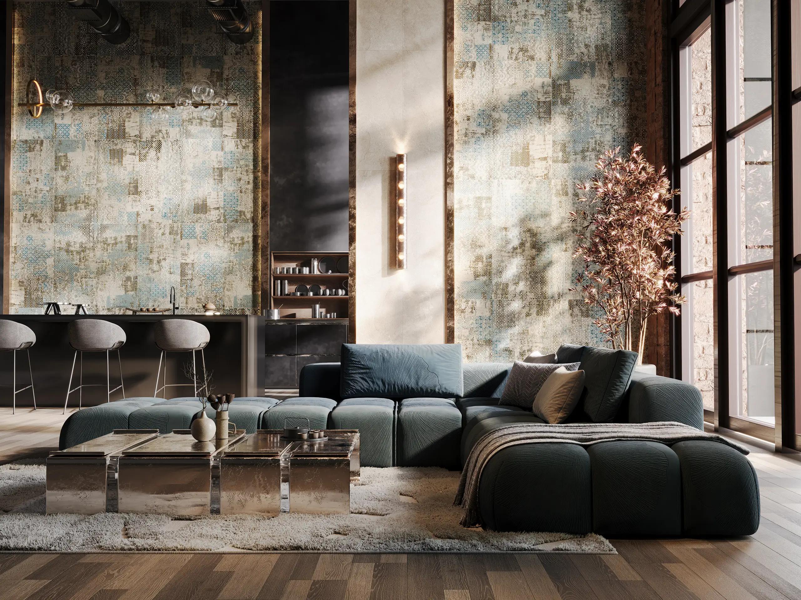 Керамогранит Estima EXD402 Exotica Design Emerald Gloss EXD402/NS_NC/60x120x9R/GW синий 60x120